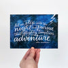 Harry Potter quote in modern calligraphy with a blue galaxy watercolor background. Fine art print on archival cotton cardstock, 5x7, from Em Dash Paper Co.